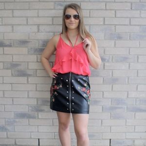 Chloe Faux Leather Embroidered Skirt